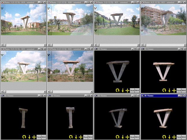 Imagen compuesta por las tomas fotográficas y por varias vistas del modelizado 3D